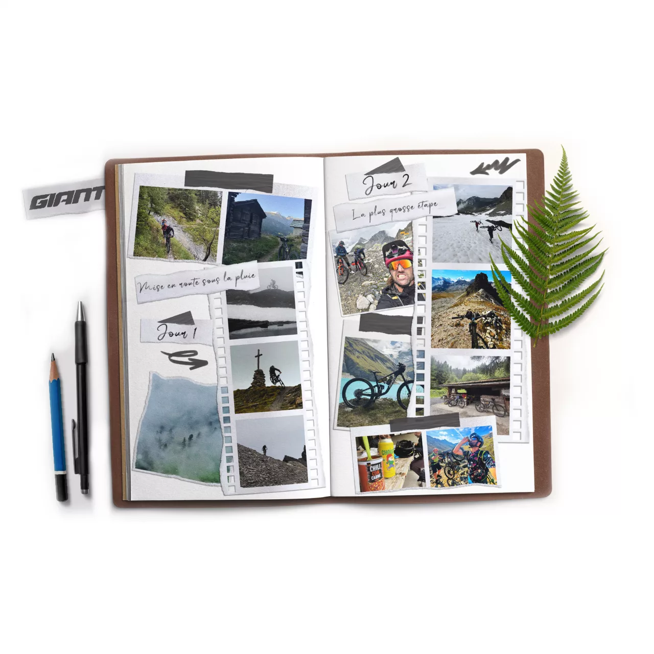 Direction artistique, design éditorial, carnet de voyage, mise en page, storytelling visuel, identité de marque, Giant, cyclisme, vélo, rider, ambassadeur de marque, aventure, outdoor, illustration, croquis, photographie, publication imprimée, édition, graphisme, narration, branding, composition, création graphique, magazine, expérience utilisateur, voyage, sport, lifestyle, print design. GIANT - GIANT FRANCE